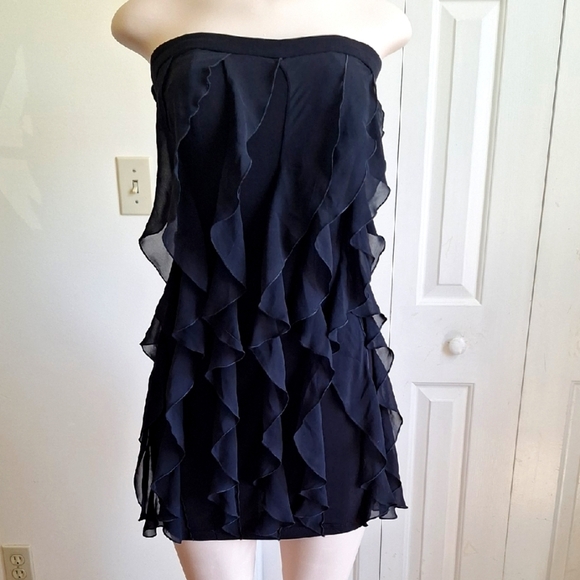 BCX Ruffled Strapless Little Black Dress, Size Small - Picture 1 of 8